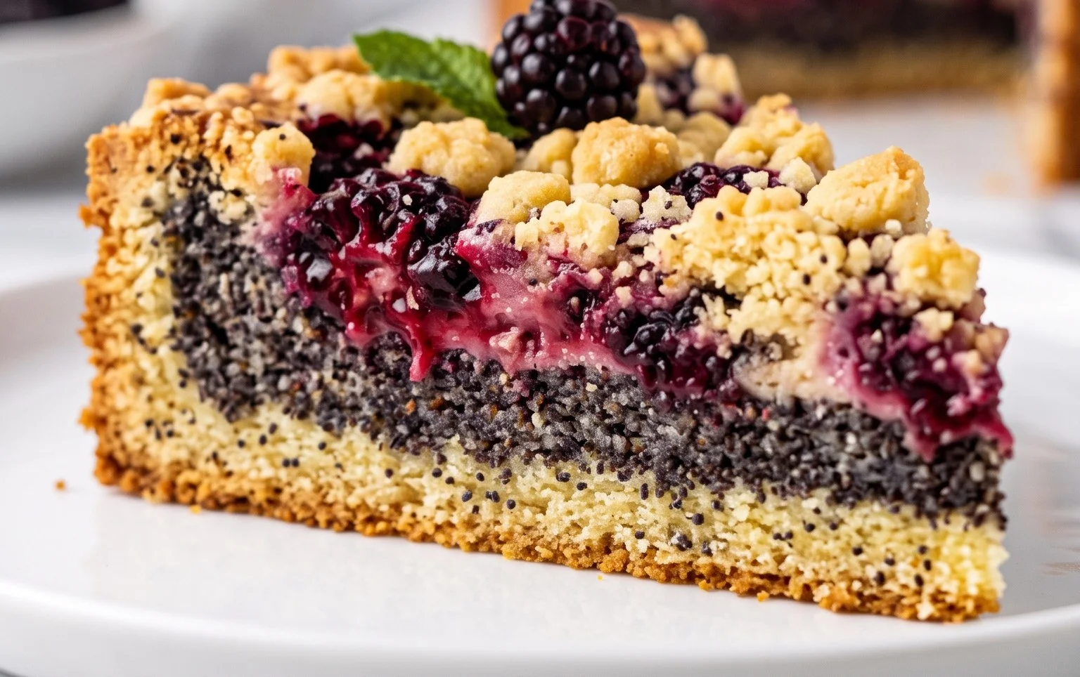Veganer Brombeer - Mohn - Streuselkuchen